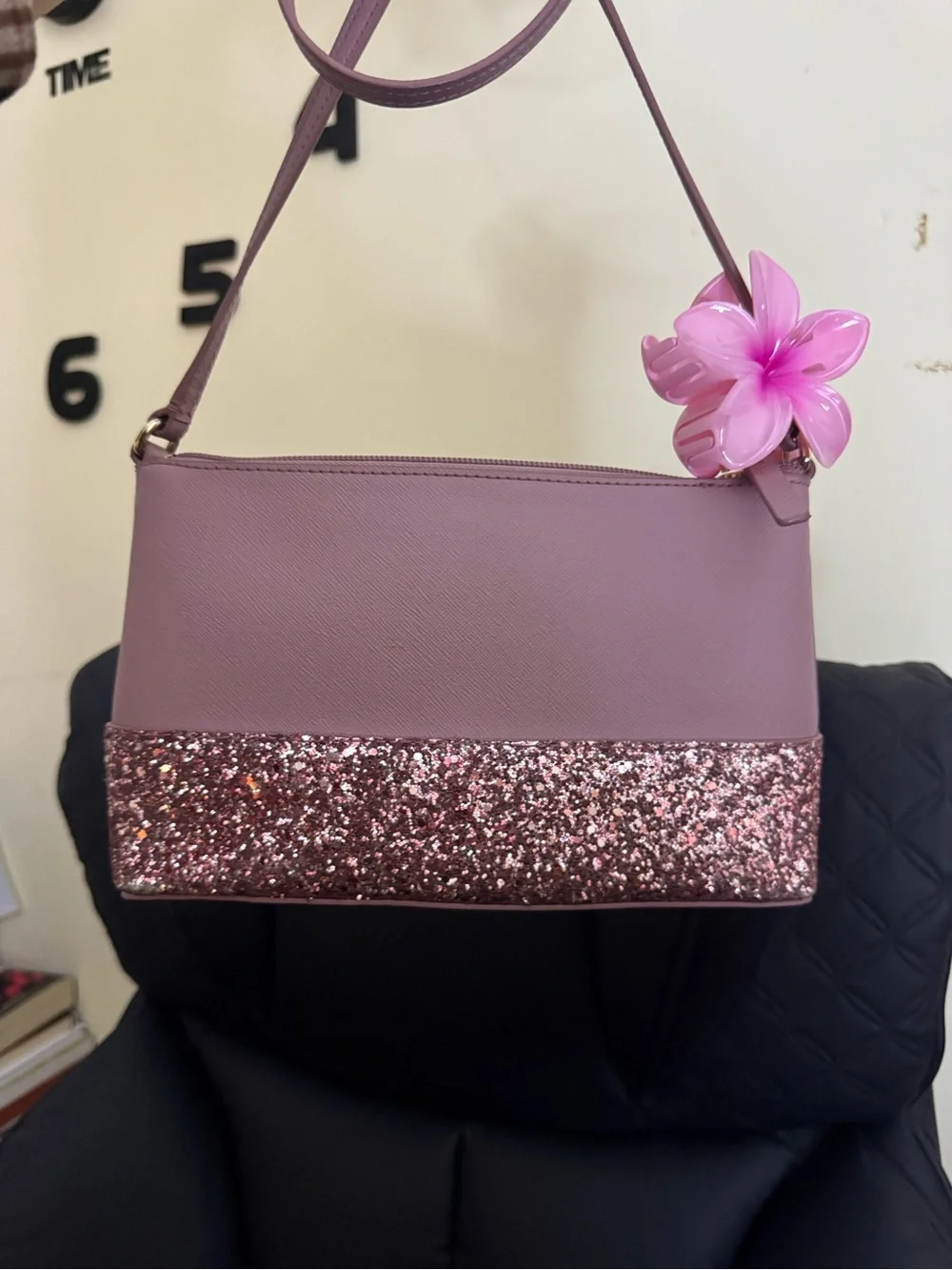 kate spade Lilac Crossbody with Pink Glitter Trim